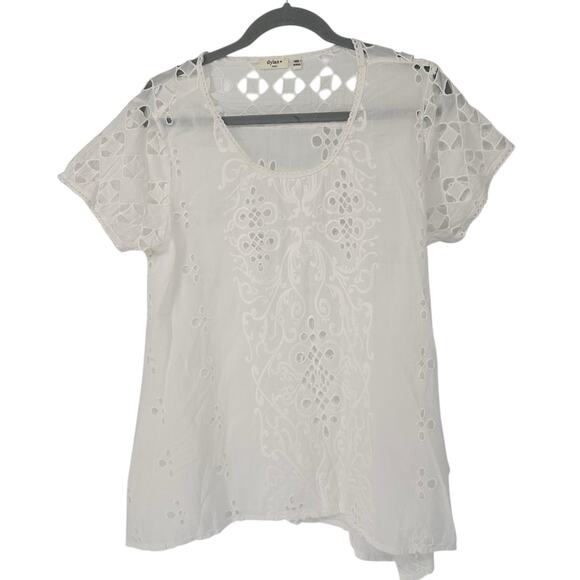 dylan Tops - Dylan White Eyelet Lace ShortSleeve Blouse Sz Small